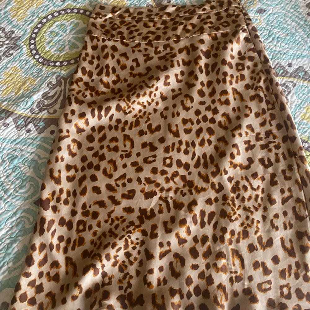 Free People Tan Leopard Print Midi Skirt